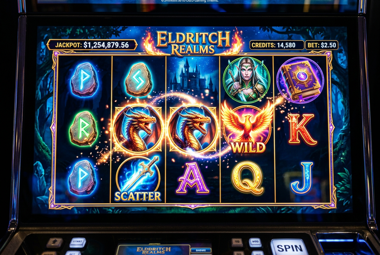 Zbliżenie na ekran z nowoczesną, wysokiej jakości grą typu slot